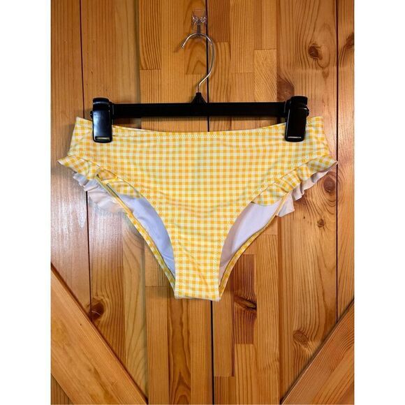Cupshe swimsuit bottoms medium yellow plaid with ruffle Nwt (4026) - Picture 1 of 5